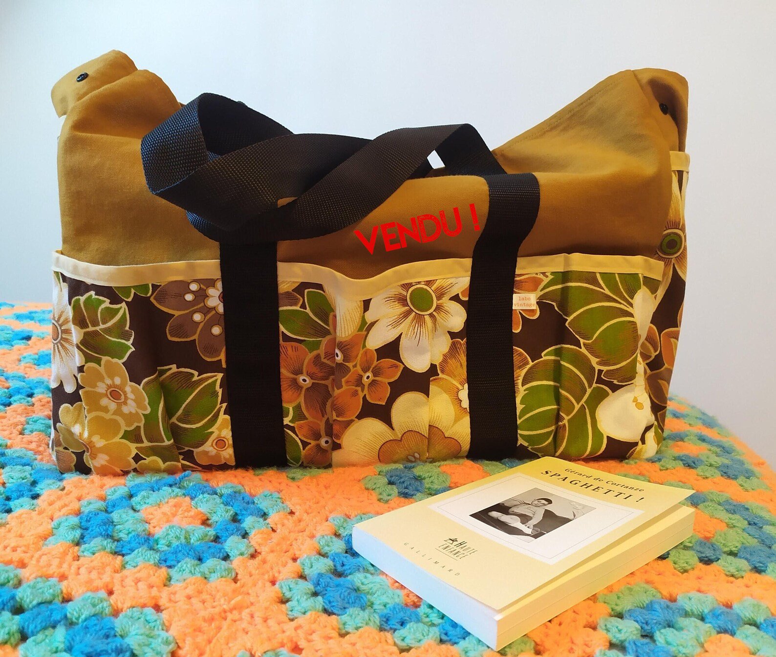 Maxi cabas Jacqueline en tissu vintage upcyclé