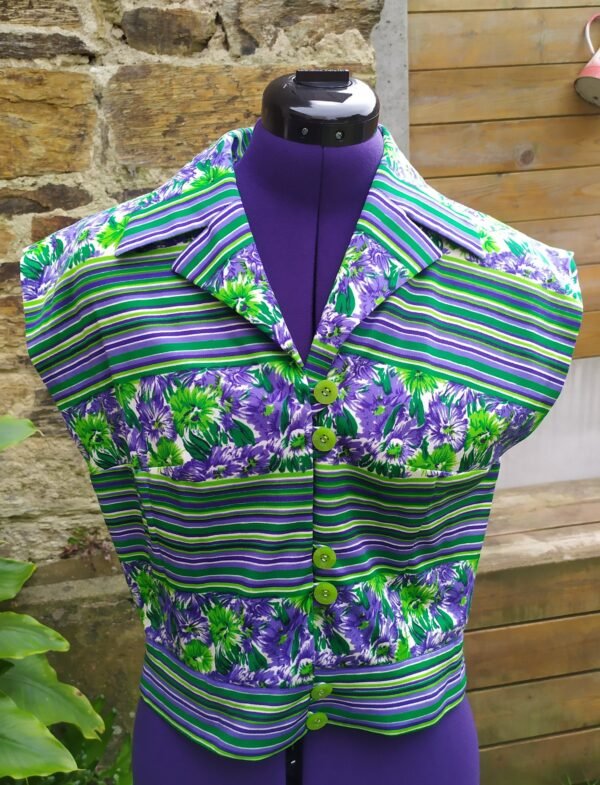 Chemisier vintage Trevira vert et violet – Image 2