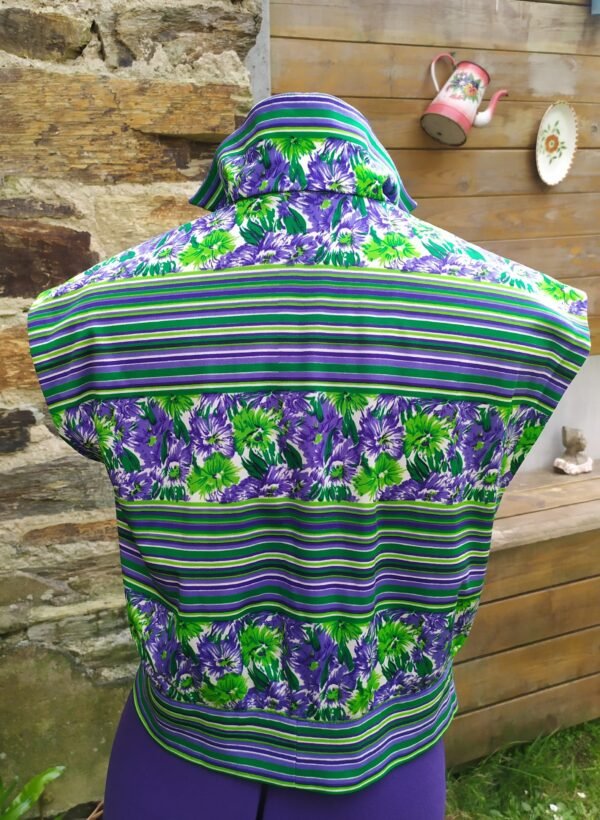 Chemisier vintage Trevira vert et violet – Image 3