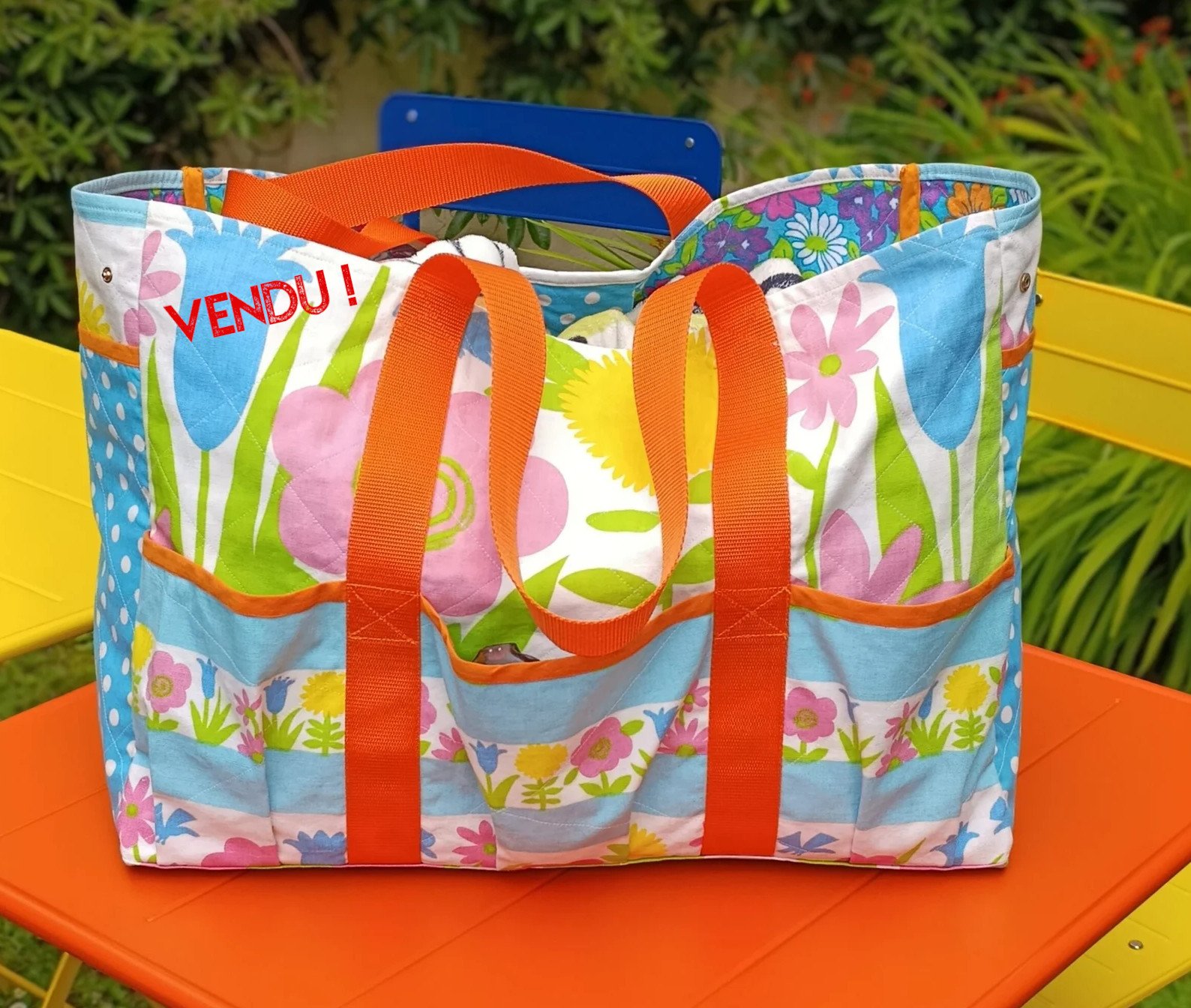 Maxi cabas Agnès en tissu Romanex de Boussac Années 1967