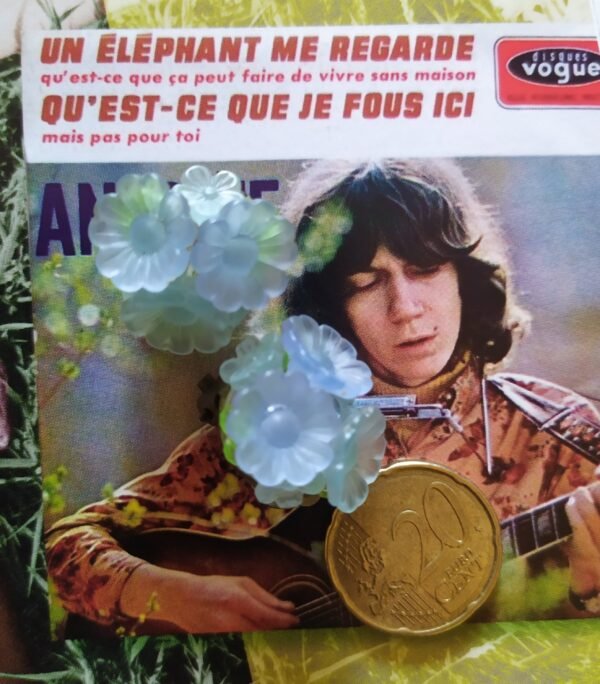 Boucle clips en plastique 
Fleurs bleues