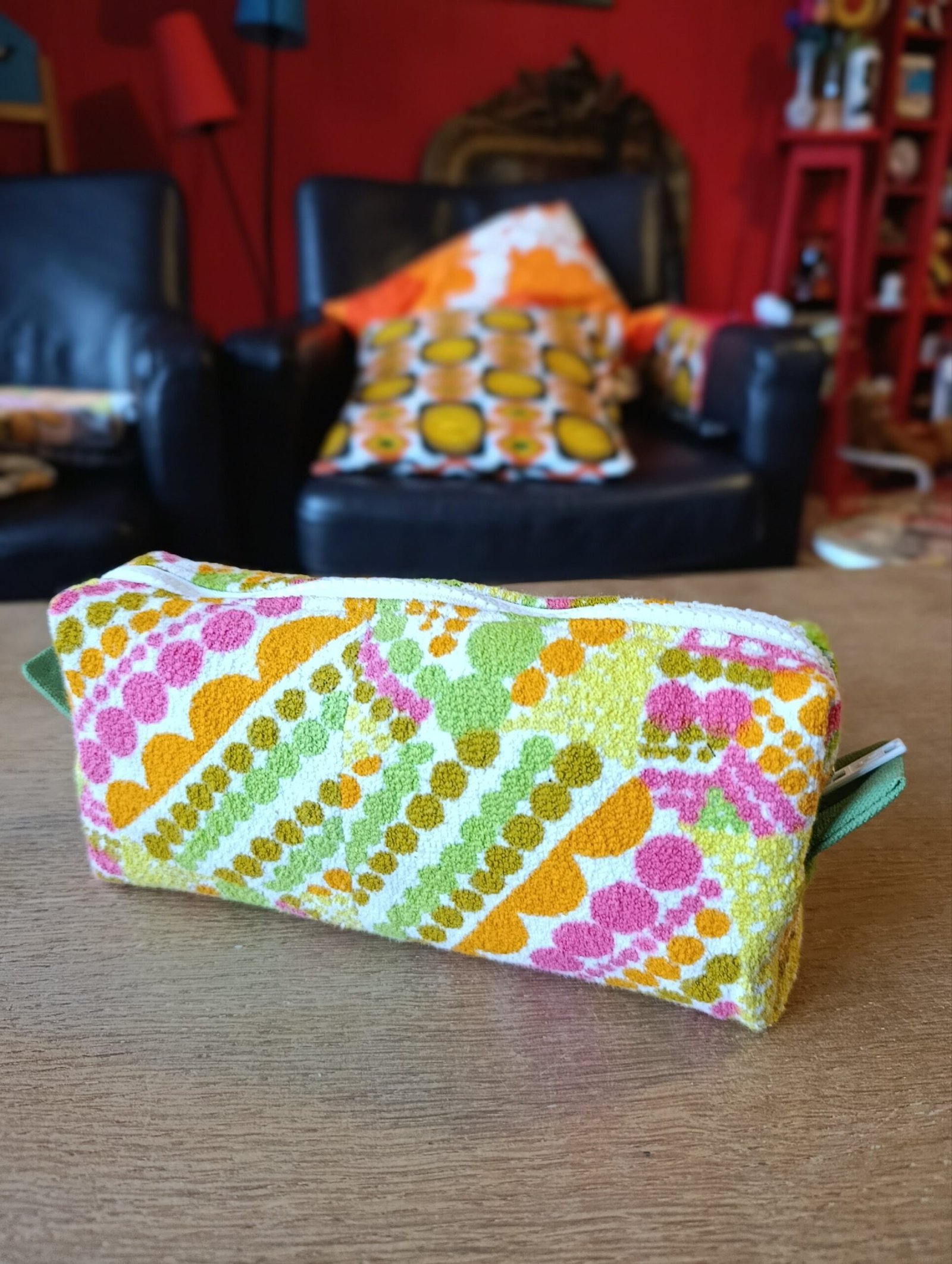 Trousse Angélique en tissu éponge vintage des années 60